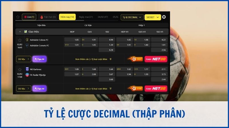 Tỷ lệ cược bóng đá thập phân phổ biến tại thị trường Châu Âu